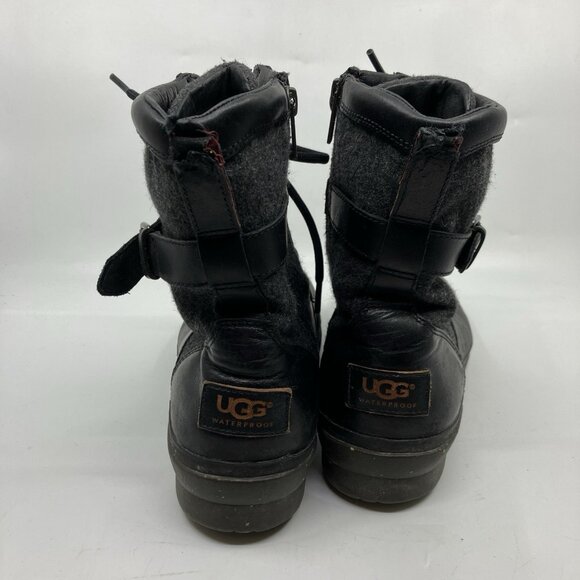 UGG Kesey Black Leather Side Zip Combat Boots Buckle Outdoors Womens 10 - Picture 4 of 13